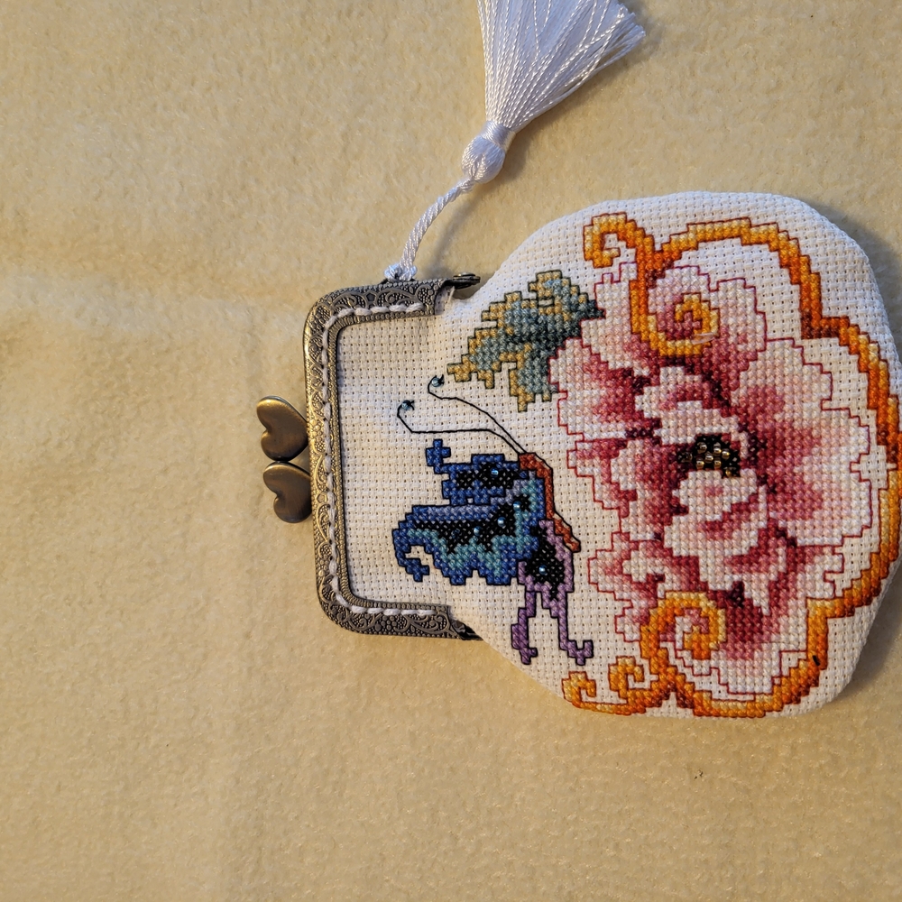 Embroidered Floral Coin Purse with Butterfly